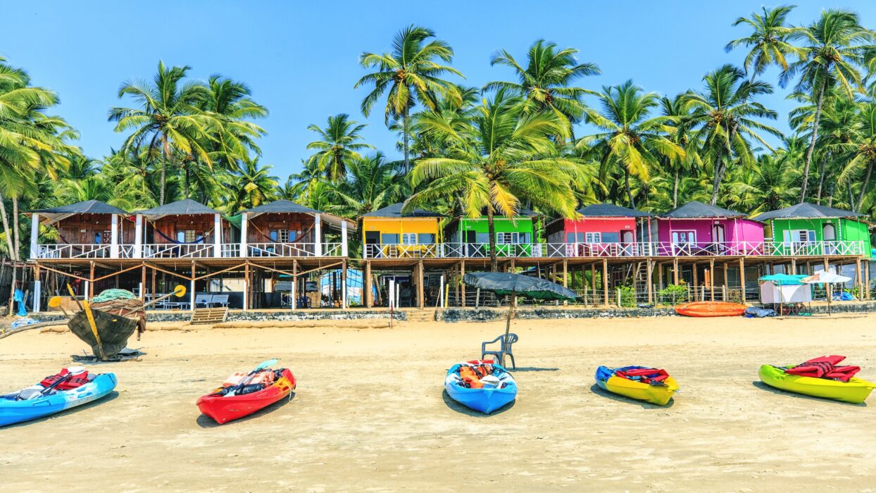 Colorful bungalows on Palolem beach, GOA, India